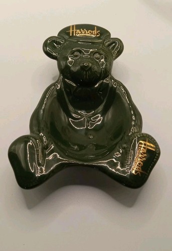 Harrods of Knightsbridge Ceramic Green Teddy Bear Small Trinket Dish Henry Tea