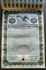 Free State of Prussia/Freistaat Preussen 6% Gold Bond 1927 (1.000 $) + Coup.