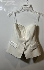 Zara Womens White Satin Strapless Sweetheart Neck Button Front Bustier Top Sz S
