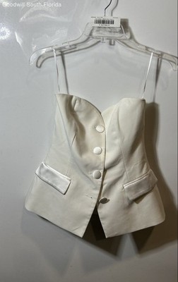 Zara Womens White Satin Strapless Sweetheart Neck Button Front Bustier Top Sz S