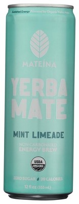 Mateina Organic Yerba Mate Energy Brew Mint Limeade 12 Fl Oz Beverage