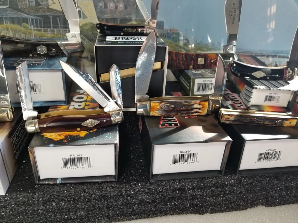 Qty 12 Rough Ryder / Rider ножи Дамаск корицы кости черный резерв новый в коробке - Изображение 4 из 4