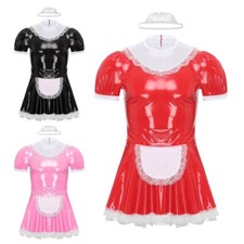 Mens Maid Costumes Lace Dress With Lace Headband Apron Carnival Clubwear Satin