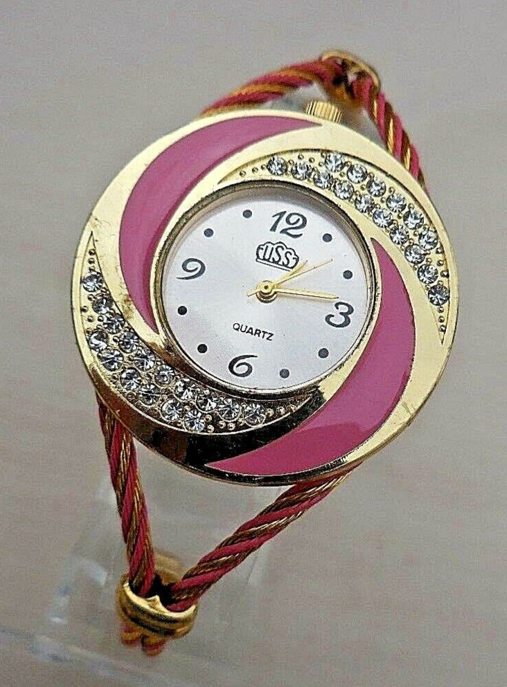 Montre à pince USS-1409 rose hélicoïdal serti de Swarovski : idée cadeau idéal