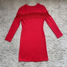 Vintage 80s/90s Bright Red Boho/Western Fringe ‘Hearts’ Dress ~ Made In USA ~ M