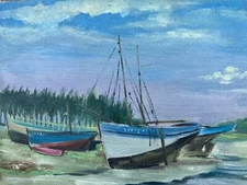 Simone Mercey, Born in 1907 Marine Landscape Lesconil Finistère Boats Brittany