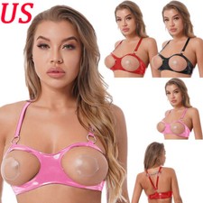 Womens Cage Bra Harness Elastic Hollow Out Latex Top Lingerie Cupless Underwear