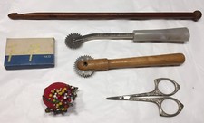 Vtg 50s Sewing Notion Tools Lot Of 7 Scissors Pattern Tracer Needle Threader Pin