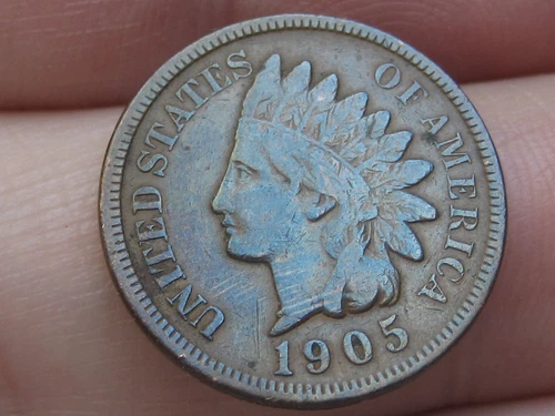 1905 Indian Head Cent Penny, VF Details, Partial LIBERTY, Toned