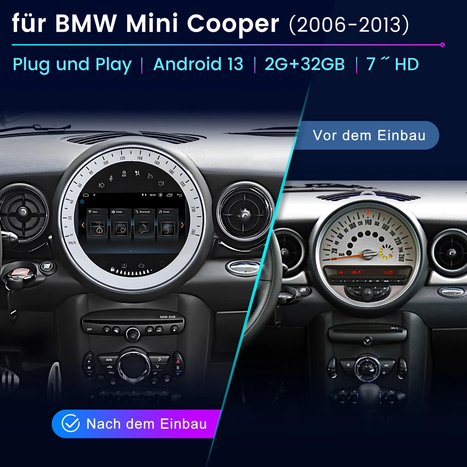 Für BMW Mini Cooper One R56 R57 2006-2013 Carplay Android13 DVD Autoradio 2+32GB - Bild 2 von 4