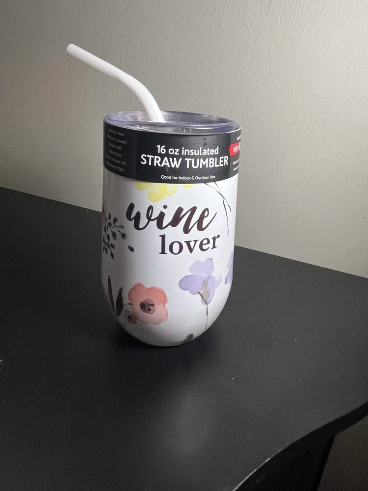 Tumbler Straw Wine Lover Theme Stainless Steel Tumbler  New With Tag Tailgate
