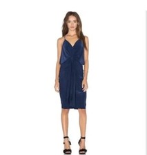 MISA Los Angeles Dress Women XS Blue Jersey Midi Domino Knot Front Rush