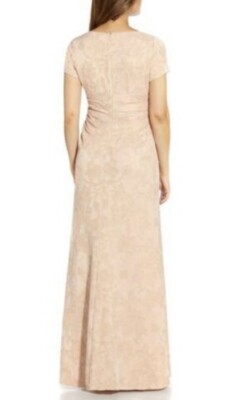NWT Adrianna Papell Blush Gold Draped Metallic Matelasse Long Dress $248 16  D012