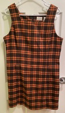 Ann Taylor Loft Orange Brown Plaid Wool Sleeveless Dress Faux Pockets Lined 10