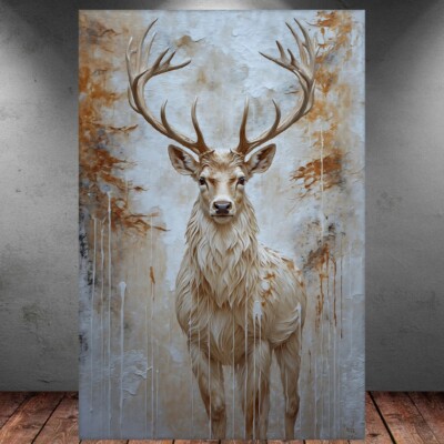 LEINWAND BILDER XXL HIRSCH WEIß GOLD ABSTRAKT KUNSTDRUCK WAND POSTER P760