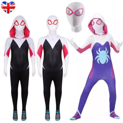 Girls Ghost Spider Stacy Gwen Cosplay Halloween Costume Jumpsuit Fancy Dress UK