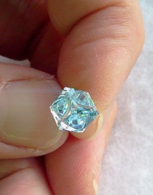 PRECIOSA Brand Crystal Cube Earrings in Aqua Blue- Made in the Czech Republic