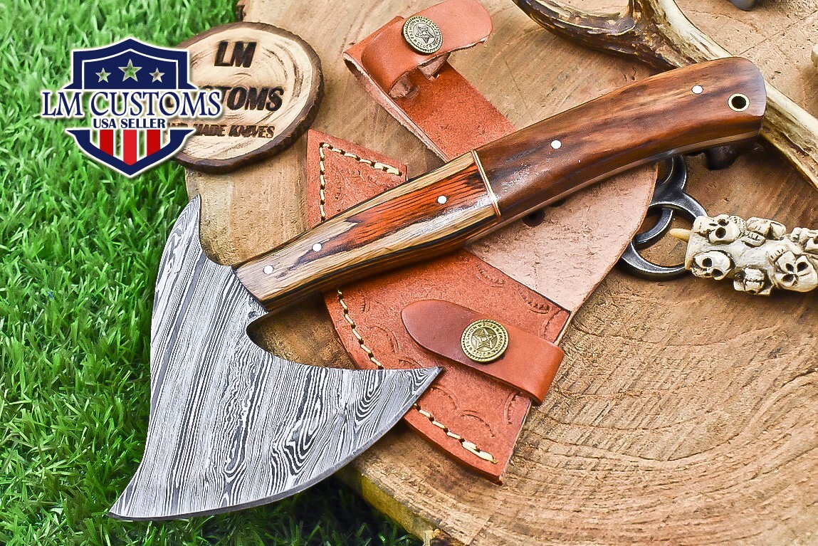 Hand Clever Chopper Axe Knife Twist Damascus Walnut Wood Hunting