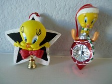  2 Looney Tunes TWEETY BIRD Holiday Ornaments Vtg 1996 Warner Bros/2002 Hallmar