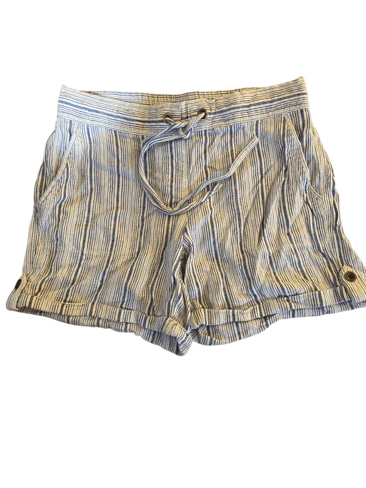 Per Se women’s khaki, blue and white striped linen blend shorts, size small - Image 2 of 4
