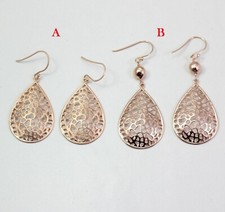 Gift Filigree Sterling Plain Silver Jewelry Rose Gold Plated Tear Drop Earring