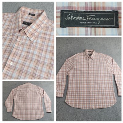 Salvatore Ferragamo Shirt Men's XXL Checkered Plaid Long Sleeve Made In  Italy