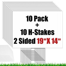 10 Pack Blank Yard Signs with Stakes Large Size 19 x 14 Inches White Garden Y...