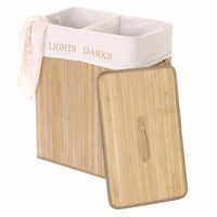 WäSchekorb HWC-C21, Laundry, Bambus 2 FäCher 63X55X34Cm 100L Naturfarben