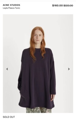 Acne Studios Leyla Fleece Tunic Dress oversize womens XS Grey
