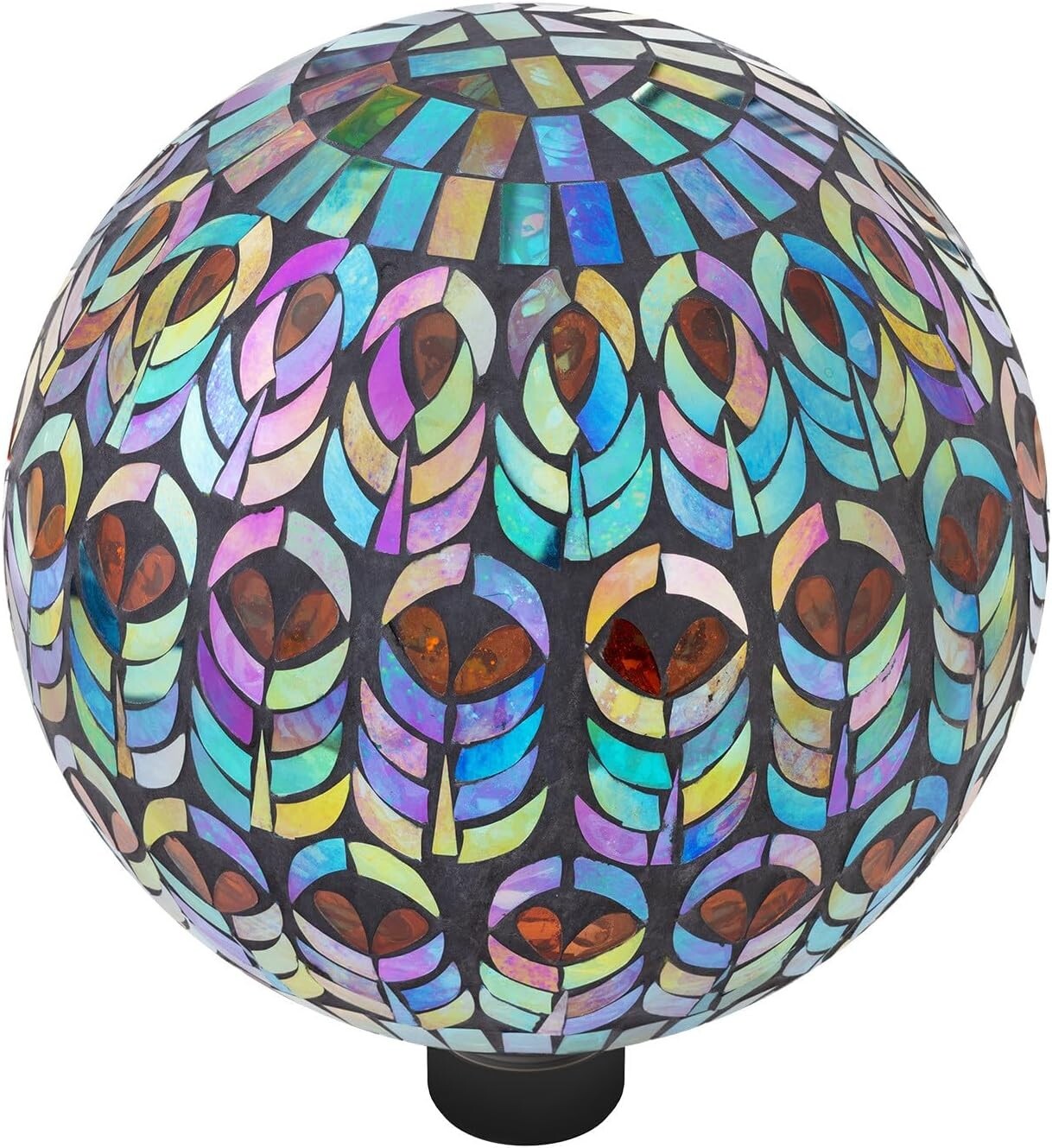 10" Colorful Mosaic Glass Gazing Ball Peacock Tail Glass Globe Garden Yard Decor