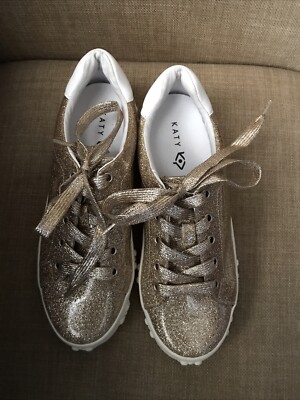 Katy Perry The Florral Sneaker Platform Shoes Gold Glitter Size 7M