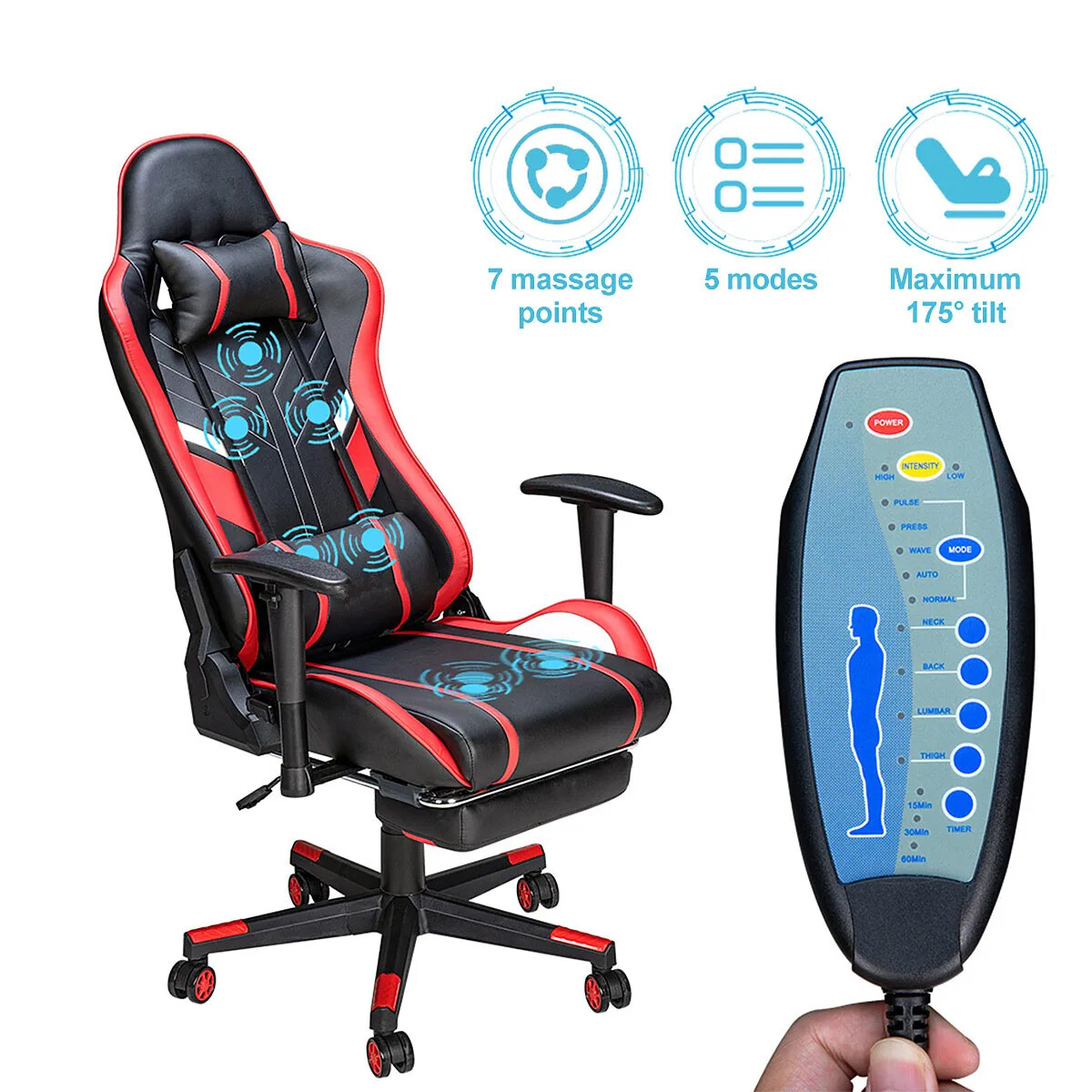Massage Gaming Chair 7-Point Adjustable Seat Height Ergonomic Office Chair-image