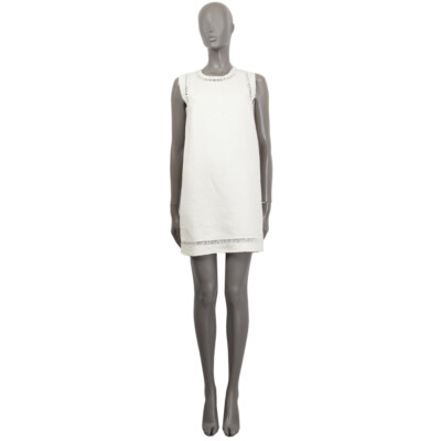 61444 auth ERMANNO SCERVINO white linen Sleeveless Shift Dress 40 S | eBay  UK