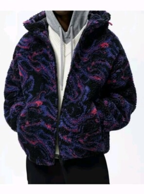 NWT ZARA MEN'S ABSTRACT PRINT FLEECE JACKET  L-XL 42/44 Zip up Coat