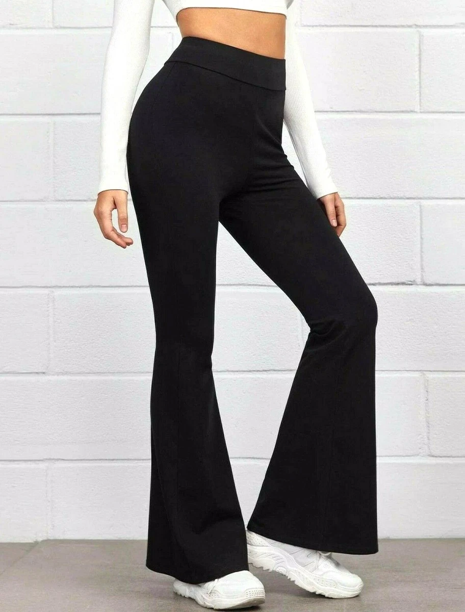 NEW Womens HIGH Waist FLARE Leg ELASTICATED Stretch LADIES