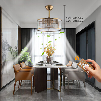 Gold Retro 18 In Ceiling Caged Fan Light Fan Lamp 40W W/ Remote For Living Room