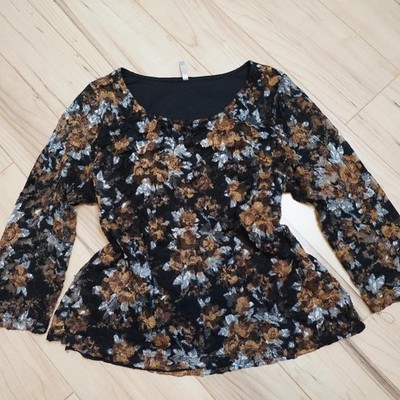 White Stag Black Floral Lace Overlay Peplum Top Y2K Romantic Going Out XL
