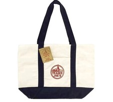TRADER JOE'S LARGE CANVAS BAG HEAVY COTTON REUSABLE TOTE BAG LARGE BLUE