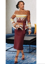 Sz 26W PLUS Ashro Cranberry Juneteenth Formal Wedding Church Chaniya Skirt Suit
