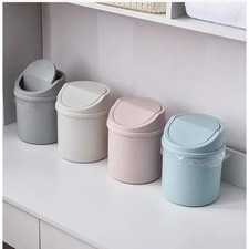 Desktop Mini Dust Bin Trash Waste Paper Basket Flip Lid Can w/ Cover for Office
