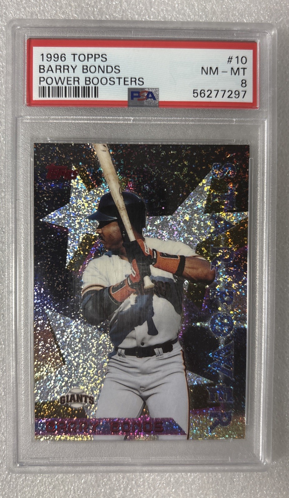 1996 Topps Baseball Barry Bonds Power Boosters #10 San Francisco Giants PSA 8