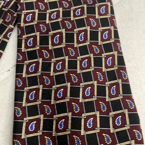 Harbour Classics Mens Tie Maroon Red Geometric Silk One Size Classic Designer - Picture 3 of 6