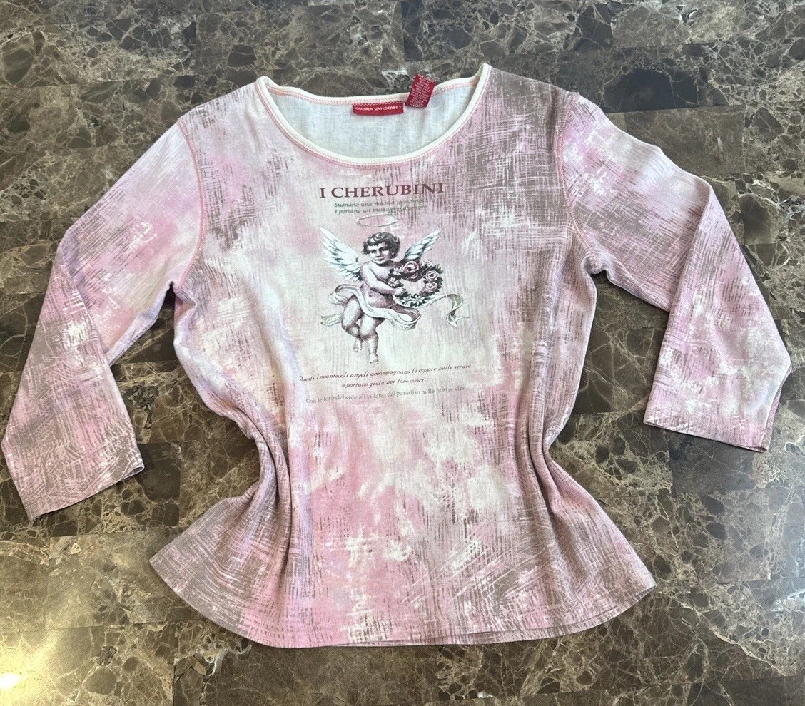 Vintage Y2K 90s Italian Angel Baby Tee Shirt Top Moto Grunge Alt