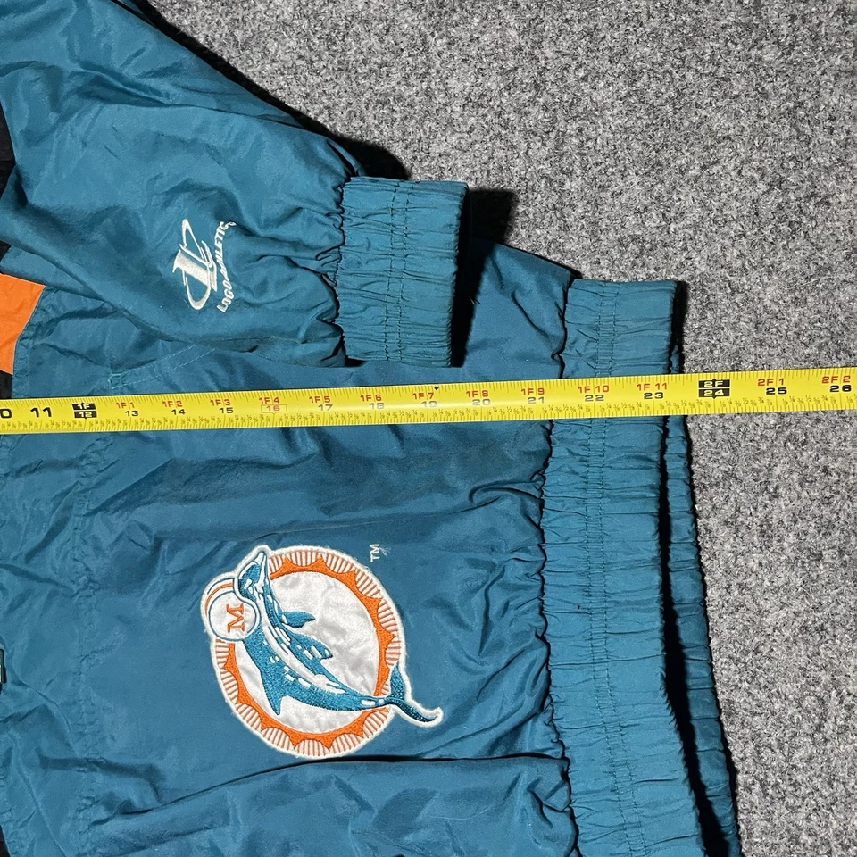 Jaqueta atlética vintage Miami Dolphins Pro Line logotipo juventude bordada média anos 90 - Imagem 3 de 4