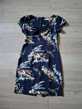 Dickins & Jones Navy Blue Floral Shift Dress Stretch Wedding Classic Smart UK12