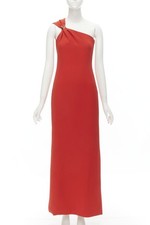 VERSACE 100% silk red gold Virtus V clasp one shoulder gown dress IT38 XS