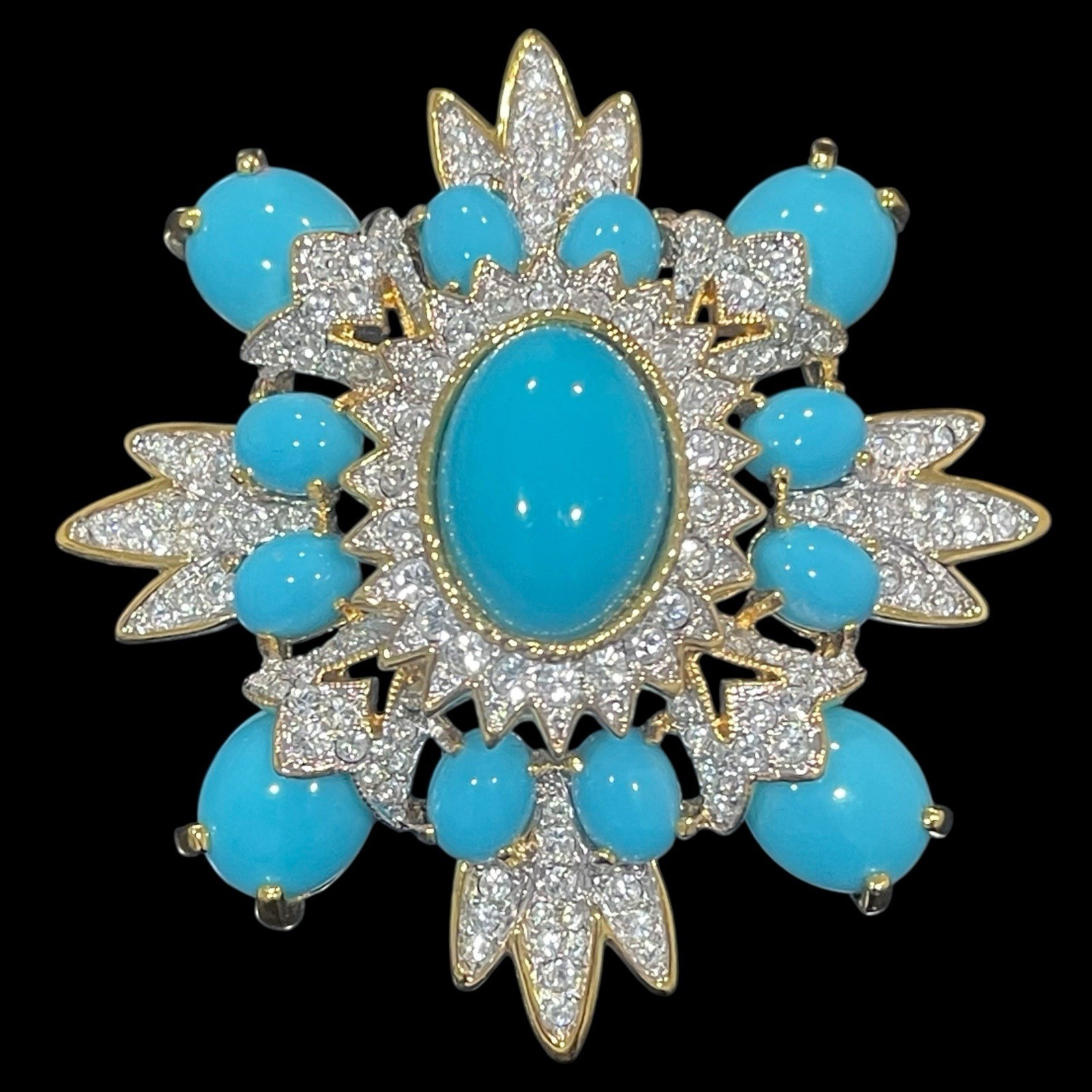 Kenneth Jay Lane Brooch Swarovski Crystals Turquo… - image 1