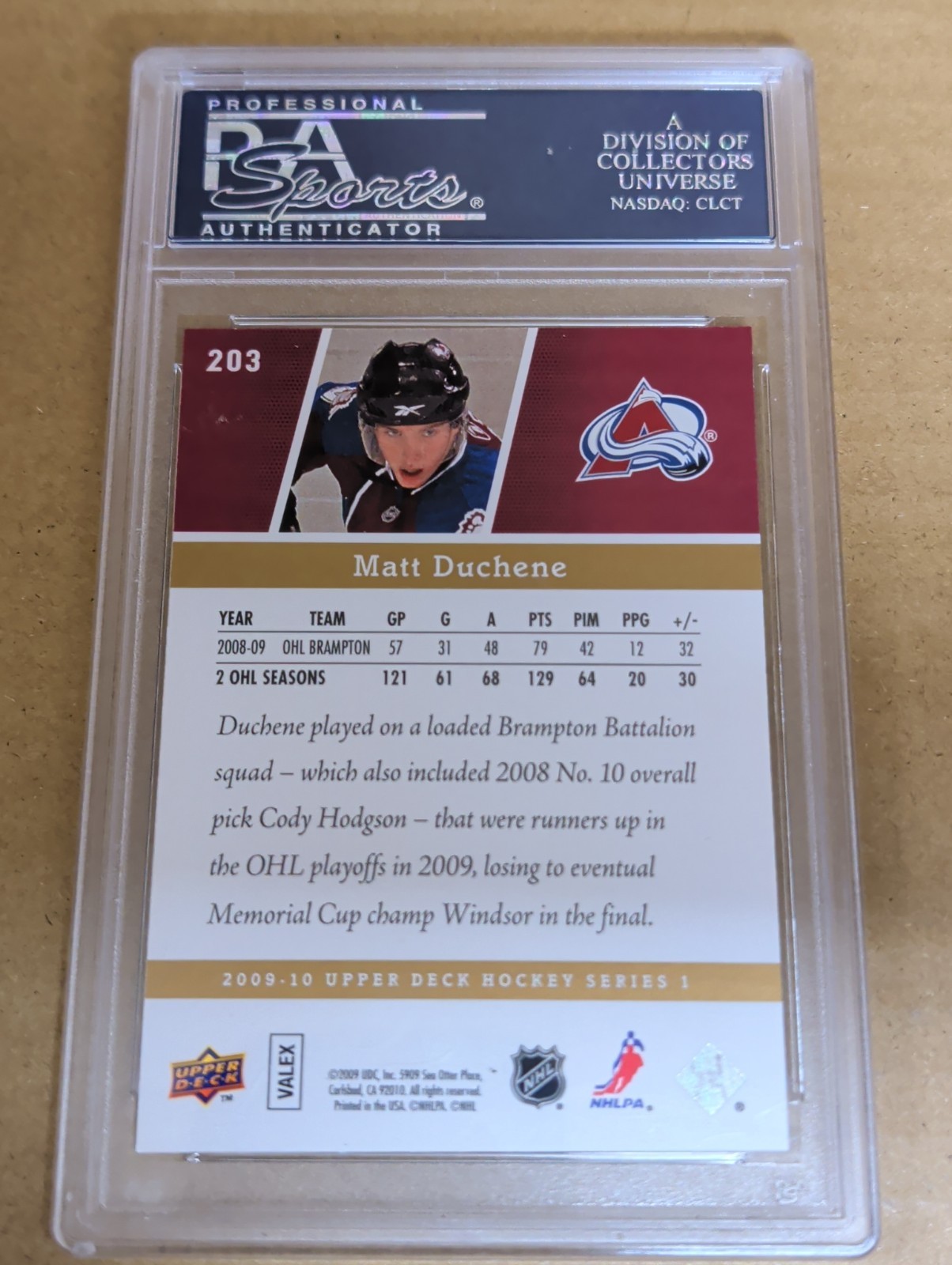 2009-10 Upper Deck Exclusives #203 Matt Duchene Rookie Young Guns #/100 PSA 10 view 2