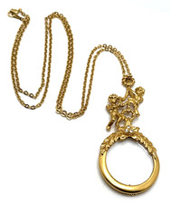 Collar Colgante Lupa Querubines AVON Vintage Años 70 Tono Dorado Adornado 32"