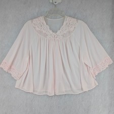 Shadowline Vintage Pink Lace Bed Jacket Rosebud Swing Pajama Top Large USA